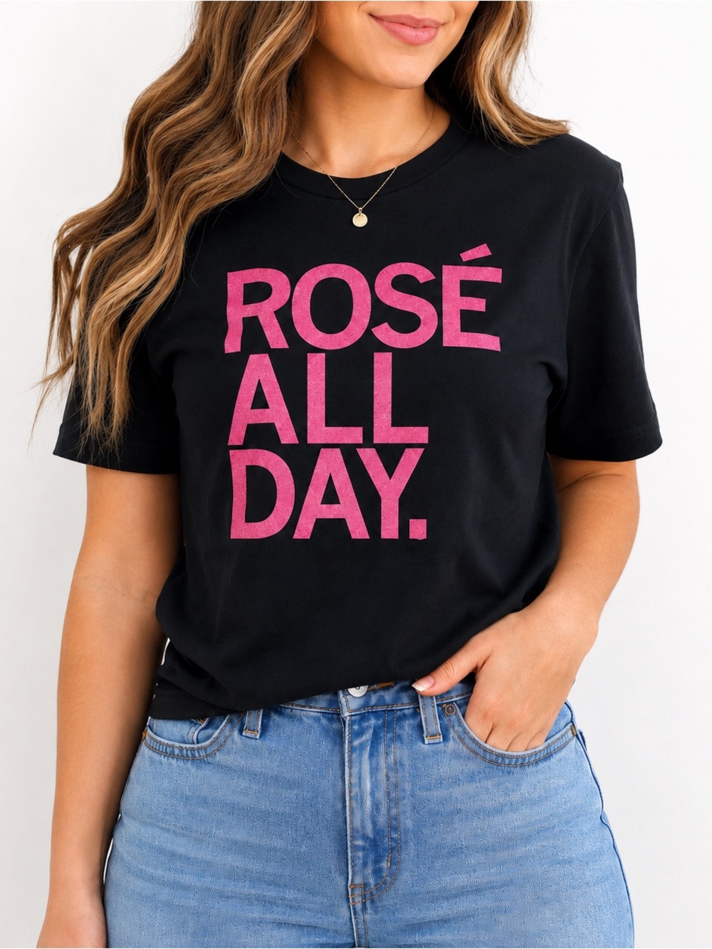 NEW Rose All Day Graphic Tee Black Pink Block Font Women’s Size Medium